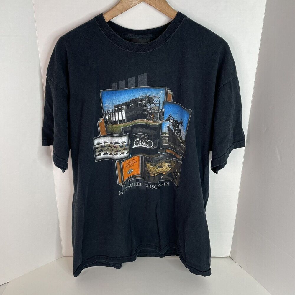 Harley Davidson Graphic T-Shirt, XL, Black, Museum, Motorcycle, Short Sleeve